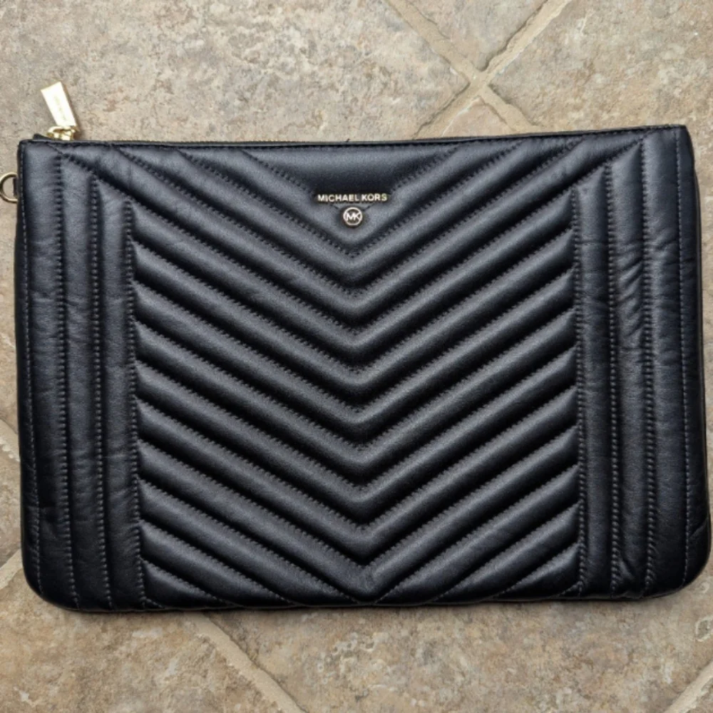 Michael Kors Black Quilted Leather Pouch